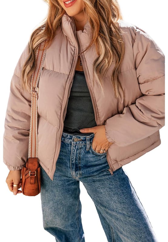 Apricot Pink Full Zipper Quilted Puffer Jacket
  Quilted design for added texture and sophistication
  High neck for extra warmth and trendy look
  Shift style for a flattering and comfortable fit
  Perfect for layering and versatile styling options
Material: 100% Polyester