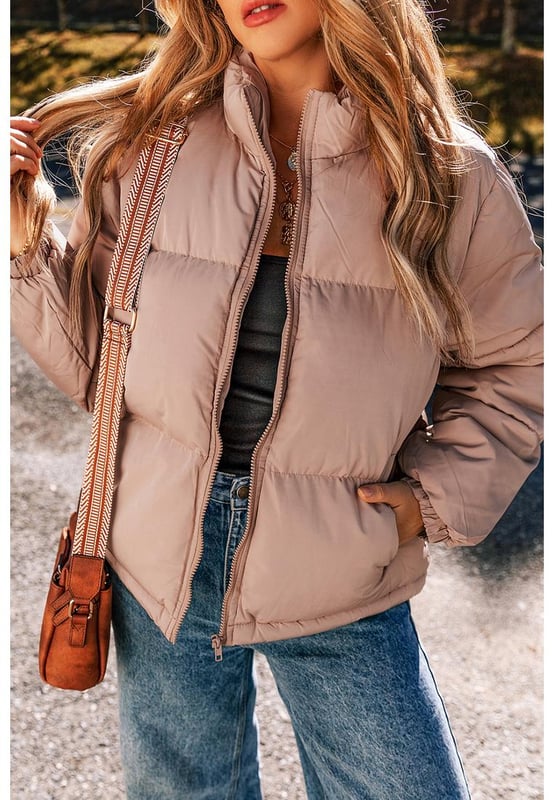 Apricot Pink Full Zipper Quilted Puffer Jacket
  Quilted design for added texture and sophistication
  High neck for extra warmth and trendy look
  Shift style for a flattering and comfortable fit
  Perfect for layering and versatile styling options
Material: 100% Polyester