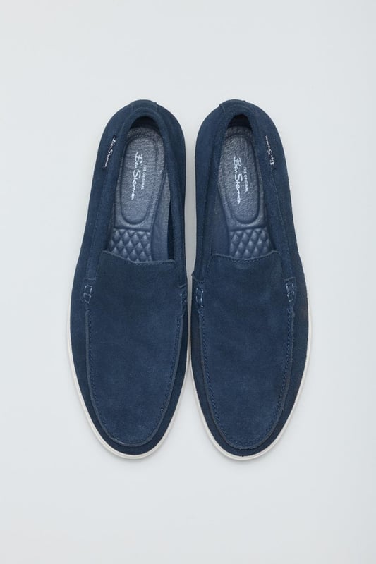 Ben Sherman Amarillo Suede Men's Navy Loafers The Ben Sherman suede summer loafer. Elevate your look with this smart casual navy slip on suede loafer. Cushioned insock and comfortable, flexible rubber sole.