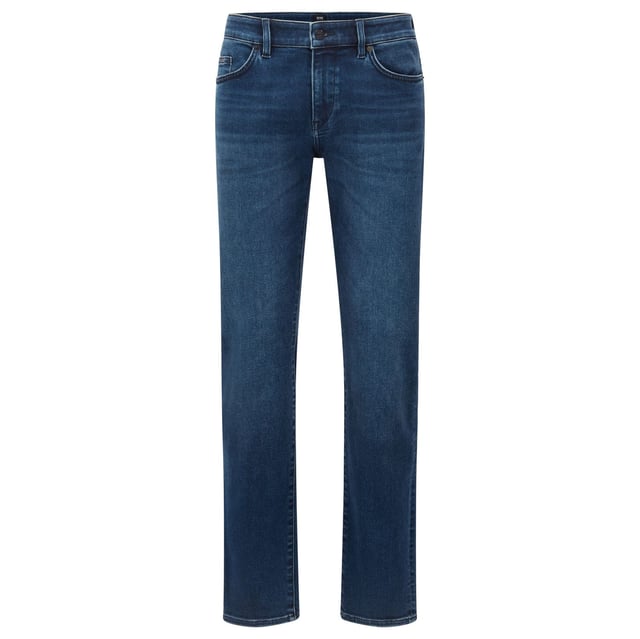 Men's Boss Delaware3 Slim-Fit Jeans.- Responsible style.- Made from more sustainable certificated material for a reduced impact on the planet.- Fresh indigo shade.- Natural worn-in look.- High-lows effect on seams done by stone wash. Material: 99% Cotton, 1% Elastane. Ref: 50467360418.