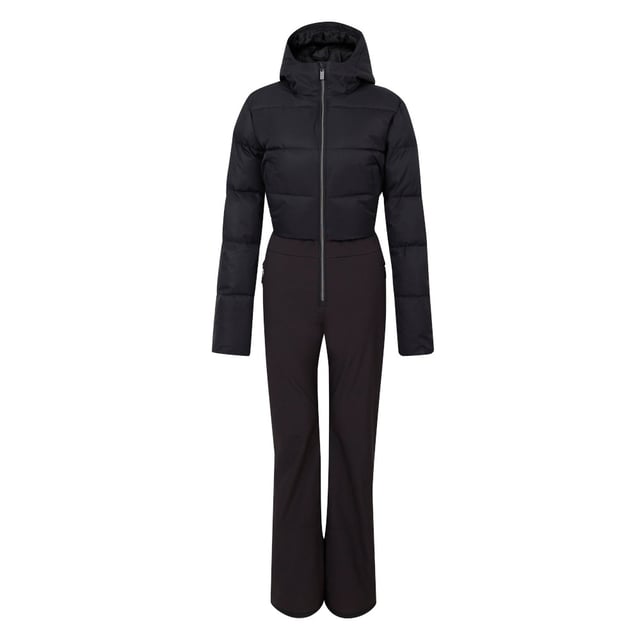 The Dare 2b x Swarovski Flurry Snowsuit, crafted from recycled waterproof and breathable stretch fabric and waterproof softshell, delivers superior protection and agility. The water-repellent finish adds extra coverage. The exposed front zip fastening and grown-on hood with a snug high collar add a modern touch, and the 2-in-1 design provides versatility. You'll stay cosy with the warm inner sleeve cuffs and warm scrim lining to the upper body. Complete with ski features like a ski pass pocket, snow gaiters and a zip gusset at the hem, this ladies snowsuit meets all your skiing needs. You'll make a stylish statement on the slopes with badge and zip pullers embellished with Swarovski crystals.