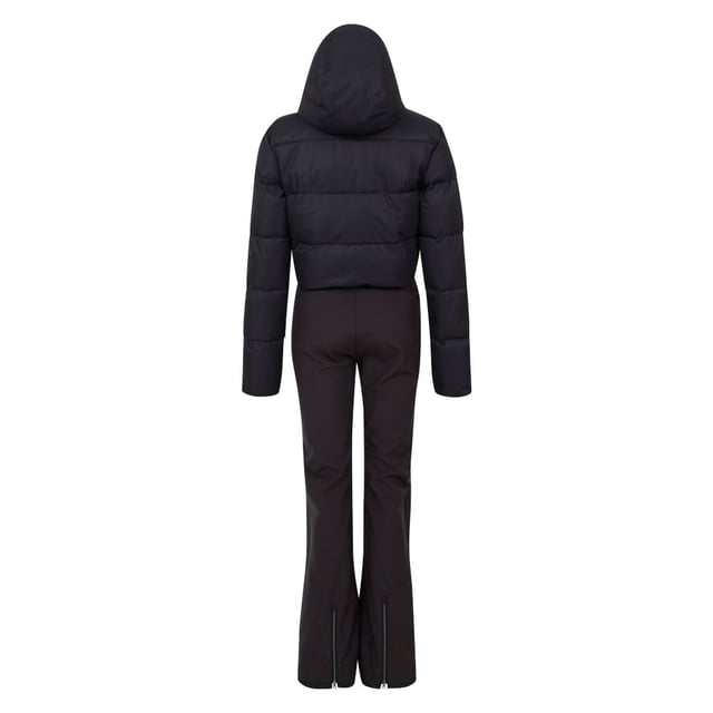 The Dare 2b x Swarovski Flurry Snowsuit, crafted from recycled waterproof and breathable stretch fabric and waterproof softshell, delivers superior protection and agility. The water-repellent finish adds extra coverage. The exposed front zip fastening and grown-on hood with a snug high collar add a modern touch, and the 2-in-1 design provides versatility. You'll stay cosy with the warm inner sleeve cuffs and warm scrim lining to the upper body. Complete with ski features like a ski pass pocket, snow gaiters and a zip gusset at the hem, this ladies snowsuit meets all your skiing needs. You'll make a stylish statement on the slopes with badge and zip pullers embellished with Swarovski crystals.