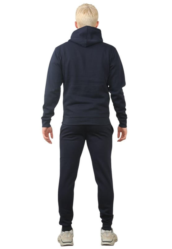 The Pepe Jeans London men's regular fit tracksuit set offers a soft and lightweight hoodie paired with matching joggers. The hoodie features ribbed details on the hood, cuffs, and hem, along with an adjustable hood and a kangaroo pocket for convenience. The joggers come with a waistband drawstring for a secure fit. Both pieces showcase the Pepe Jeans London Big logo on the chest for the hoodie and the left leg for the joggers. A decorative inner neckband with an all-over logo adds a stylish touch. Made from 100% sustainable cotton, the fabric consists of 65% cotton and 35% polyester. The set is a washable machine for easy maintenance.