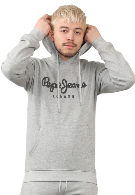 The Pepe Jeans London men's regular fit tracksuit set offers a soft and lightweight hoodie paired with matching joggers. The hoodie features ribbed details on the hood, cuffs, and hem, along with an adjustable hood and a kangaroo pocket for convenience. The joggers come with a waistband drawstring for a secure fit. Both pieces showcase the Pepe Jeans London Big logo on the chest for the hoodie and the left leg for the joggers. A decorative inner neckband with an all-over logo adds a stylish touch. Made from 100% sustainable cotton, the fabric consists of 65% cotton and 35% polyester. The set is a washable machine for easy maintenance.