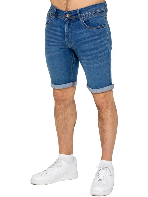 The Enzo Men's Denim Stretch Shorts offer the perfect blend of style and comfort. Designed with a slim fit and crafted from stretch fabric, they provide flexibility and a sleek look. Featuring a classic 5-pocket design, a zip fly fastening, and a turn-up hem for a modern touch, these shorts are a must-have for any casual wardrobe. Ideal for warm-weather styling, they deliver both practicality and effortless fashion.