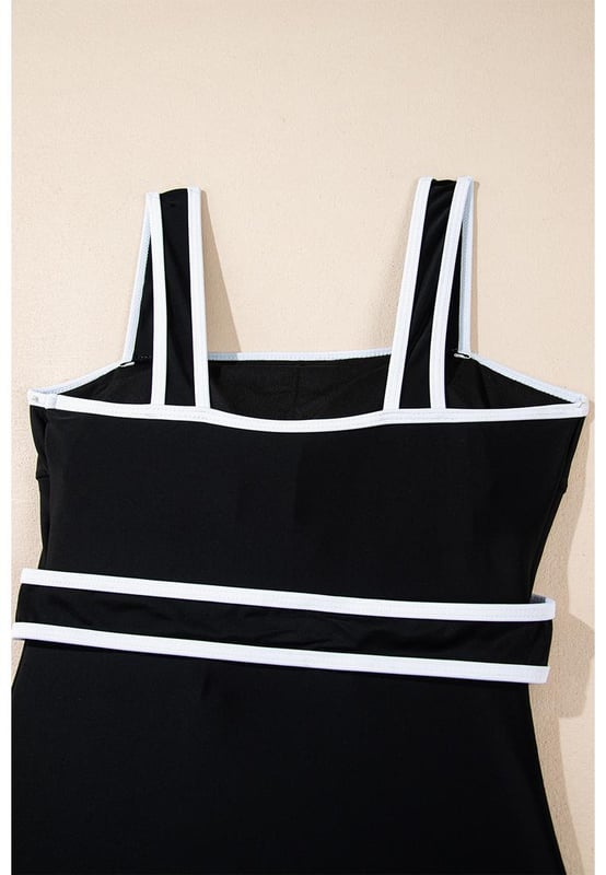 Comfortable support with shoulder strap swimwear
  Striking contrast trim for a dynamic and eye
  catching element
  Waist tie feature for a flattering and customizable fit
  Sleek and streamlined one
  piece design
  Suitable for various body types and sizes
Material: 82% Polyamide 18% Elastane