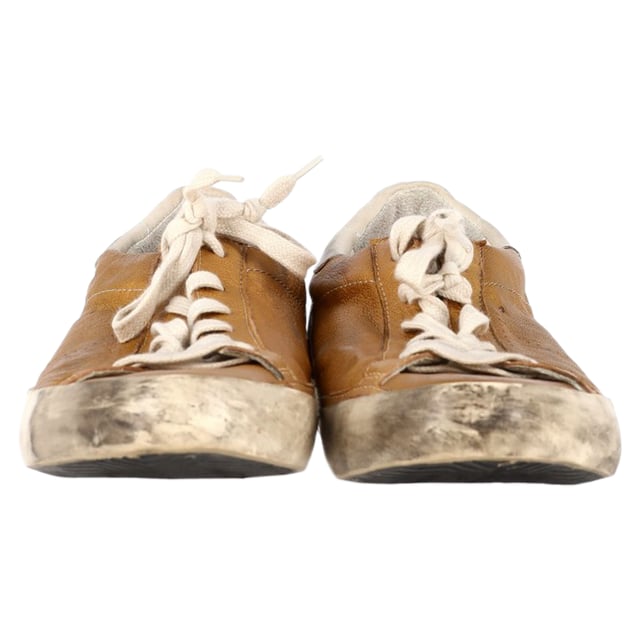 VINTAGE, RRP AS NEW
Add a touch of luxury to your casual wardrobe with the Golden Goose Superstar Perforated Sneakers in gold leather. These sneakers combine effortless street style with high-end craftsmanship, featuring a perforated design that enhances breathability and a sleek metallic gold finish that makes a bold statement. The signature distressed detailing gives them a cool, lived-in look, while the comfortable sole ensures all-day wearability.

Styling Tip: These versatile sneakers pair perfectly with everything from casual jeans and a tee to a chic midi dress for a laid-back yet stylish contrast. For an elevated street style look, pair them with leather leggings or a cropped denim jacket. Whether you're running errands or out for a coffee date, the Golden Goose Superstar sneakers will effortlessly add a touch of glam to any outfit.

 Golden Goose Superstar Perforated Sneakers in Gold Leather

Condition: Excellent
Signs of wear: No visible sign of wear. No Mark at insole.,  Very light mark at soles.
Packaging: None
Color: Gold
Material: Leather | leather
Size: EU | 38
Measurements: Heel height: 30; Insole length: 280
SKU: NAPPUGBSH458415W