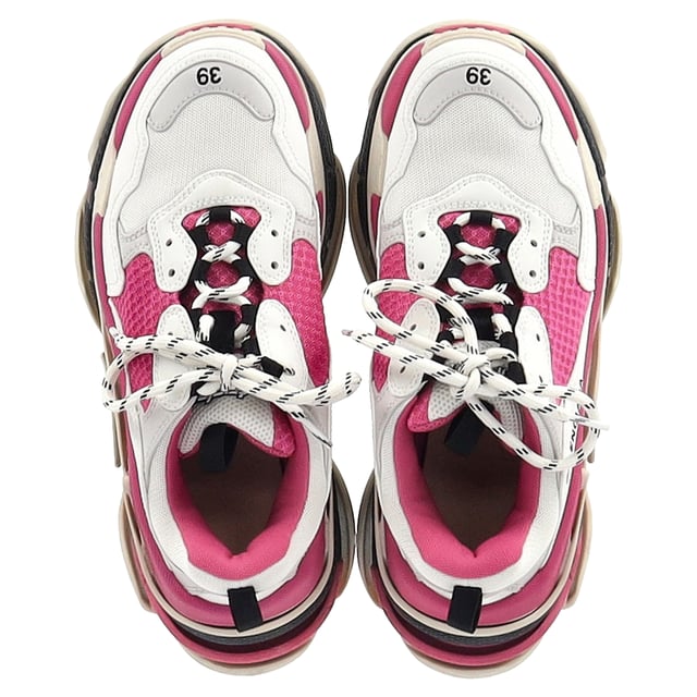 VINTAGE, RRP AS NEW
The Balenciaga Triple S Sneakers in Pink and White Polyester offer a bold, statement-making design with a mix of soft pink and crisp white hues for a striking, contemporary look. Known for their chunky silhouette, these sneakers provide both comfort and high fashion, making them a must-have for fashion-forward women. The oversized design and layered soles bring a unique edge, while the color combination adds a playful yet chic vibe to your outfit. Pair them with relaxed denim, a graphic tee, and a leather jacket for an effortlessly cool street-style look, or style them with a mini skirt for a bold contrast that makes a statement.

Balenciaga Triple S Sneakers in Pink and White Polyester

Condition: Very good
Signs of wear: Minor markings, Lightly used but very well maintained. Minor mark at soles & creasing, light scuffing at the soles and heels.
Packaging: Dust bag
Color: Multicolor
Material: Polyester
Size: EU | 39
Measurements: Heel height: 70; Insole length: 330
SKU: BAPUGBSH458697W
