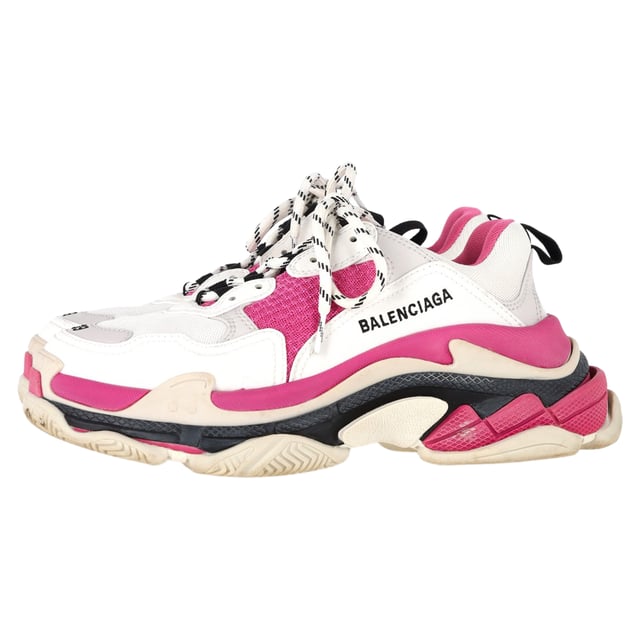VINTAGE, RRP AS NEW
The Balenciaga Triple S Sneakers in Pink and White Polyester offer a bold, statement-making design with a mix of soft pink and crisp white hues for a striking, contemporary look. Known for their chunky silhouette, these sneakers provide both comfort and high fashion, making them a must-have for fashion-forward women. The oversized design and layered soles bring a unique edge, while the color combination adds a playful yet chic vibe to your outfit. Pair them with relaxed denim, a graphic tee, and a leather jacket for an effortlessly cool street-style look, or style them with a mini skirt for a bold contrast that makes a statement.

Balenciaga Triple S Sneakers in Pink and White Polyester

Condition: Very good
Signs of wear: Minor markings, Lightly used but very well maintained. Minor mark at soles & creasing, light scuffing at the soles and heels.
Packaging: Dust bag
Color: Multicolor
Material: Polyester
Size: EU | 39
Measurements: Heel height: 70; Insole length: 330
SKU: BAPUGBSH458697W