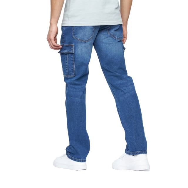 98% Cotton, 2% Elastane. Design: Plain. Pockets: 2 Side Pockets, 2 Back Pockets, 1 Coin Pocket, 2 Thigh Pockets, Flap Closure. Fastening: Zip Fly. Belt Loops. Fit: Loose.