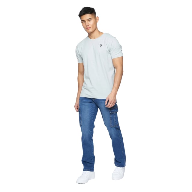 98% Cotton, 2% Elastane. Design: Plain. Pockets: 2 Side Pockets, 2 Back Pockets, 1 Coin Pocket, 2 Thigh Pockets, Flap Closure. Fastening: Zip Fly. Belt Loops. Fit: Loose.