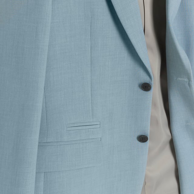 Slim fit, Textured fabric, Single breasted, Notch lapels, Long sleeves, Cuffed, Button fastening