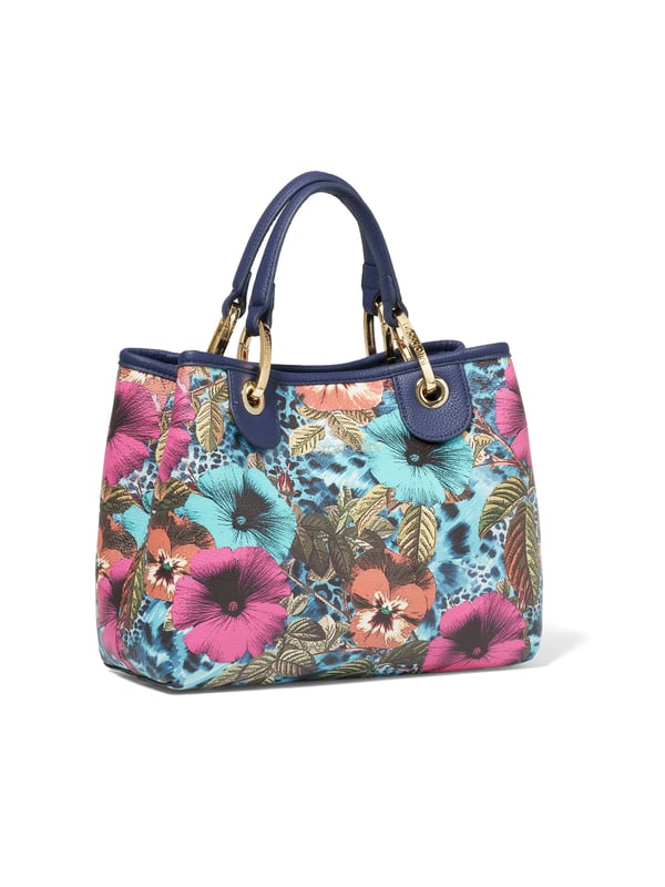 Damenhandtasche mit Magnetknopfverschluss. eine mit Reißverschluss-Innentaschen. fehlende Außentaschen. verstellbarer und abnehmbarer Schultergurt. Griff aus 50 % Polyester, 50 % Polyurethan. zwei Innenfächer.  Außenmaterial: Innenmaterial: 100 % Polyester. Maße: 28x21,5x13 cm. Modeprodukt
