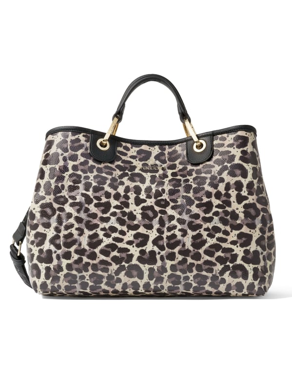 Damenhandtasche mit Magnetknopfverschluss. eine mit Reißverschluss-Innentaschen. fehlende Außentaschen. verstellbarer und abnehmbarer Schultergurt. Griff aus 50 % Polyester, 50 % Polyurethan. zwei Innenfächer.  Außenmaterial: Innenmaterial: 100 % Polyester. Maße: 37x27,5x15 cm. Modeprodukt
