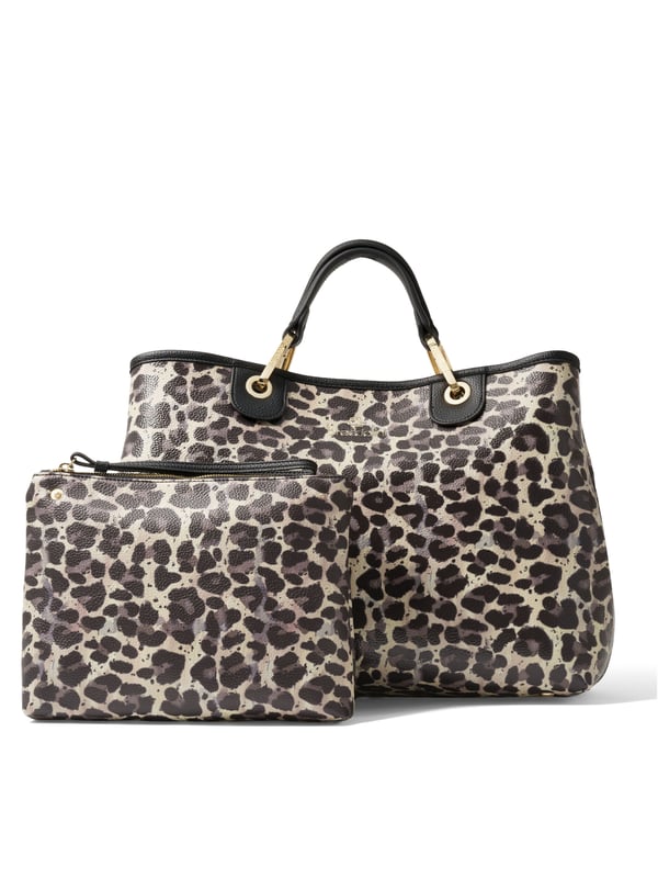 Damenhandtasche mit Magnetknopfverschluss. eine mit Reißverschluss-Innentaschen. fehlende Außentaschen. verstellbarer und abnehmbarer Schultergurt. Griff aus 50 % Polyester, 50 % Polyurethan. zwei Innenfächer.  Außenmaterial: Innenmaterial: 100 % Polyester. Maße: 37x27,5x15 cm. Modeprodukt