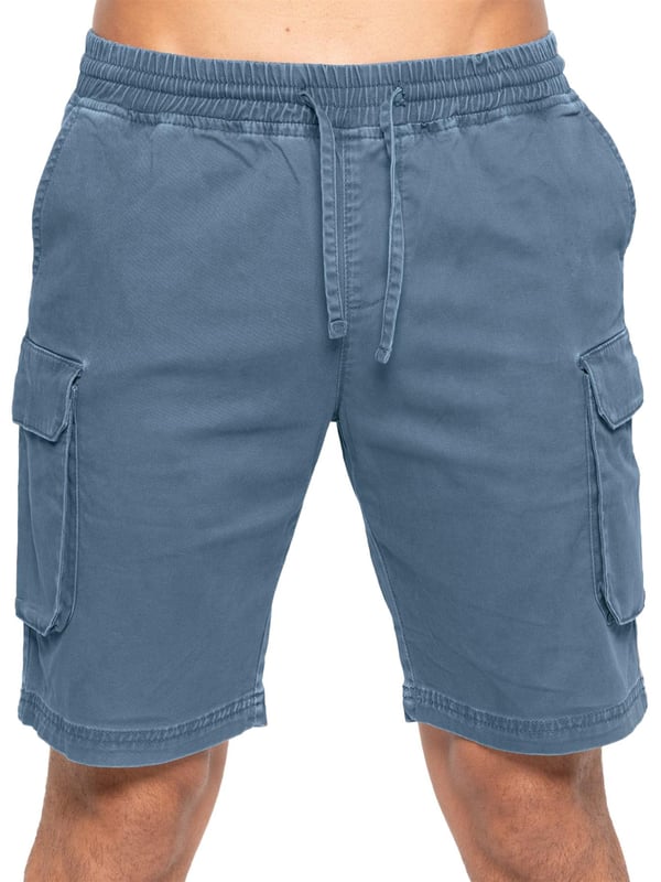 Enzo Pantalones Cortos Cargo Stretch para Hombre. Cintura Elástica con Cordón Ajustable. Diseño de 5 Bolsillos. 2 Bolsillos Laterales, 2 Bolsillos Cargo con Cierre de Velcro. Bolsillo Trasero con Ribete. Cintura Media, Corte Regular