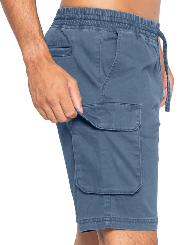 Enzo Pantalones Cortos Cargo Stretch para Hombre. Cintura Elástica con Cordón Ajustable. Diseño de 5 Bolsillos. 2 Bolsillos Laterales, 2 Bolsillos Cargo con Cierre de Velcro. Bolsillo Trasero con Ribete. Cintura Media, Corte Regular