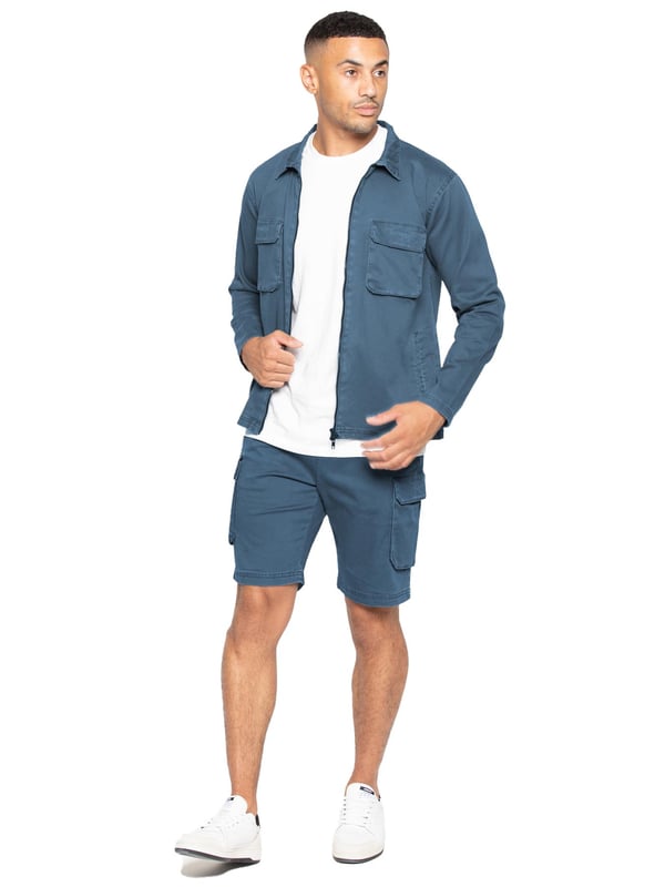 Enzo Pantalones Cortos Cargo Stretch para Hombre. Cintura Elástica con Cordón Ajustable. Diseño de 5 Bolsillos. 2 Bolsillos Laterales, 2 Bolsillos Cargo con Cierre de Velcro. Bolsillo Trasero con Ribete. Cintura Media, Corte Regular