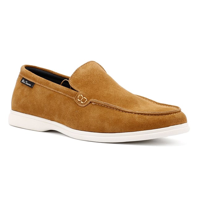 The Ben Sherman suede summer loafer. Elevate your look with this smart casual navy slip on suede loafer.  Cushioned insock and comfortable, flexible rubber sole.