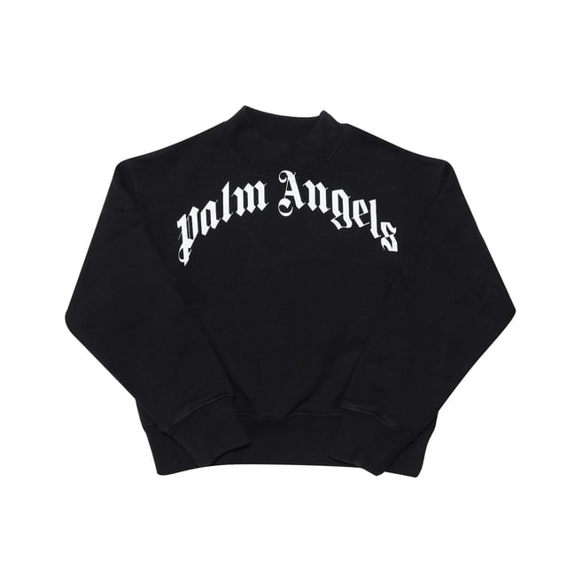 Boys Palm Angels Classic Over Logo Crewneck Sweatshirt in black - white.- Ribbed mock neck.- Ribbed cuffs and hem.- Palm Angels curved logo printed at front.- Relaxed fit.- 100% Cotton.- Ref: PBBA0020011001