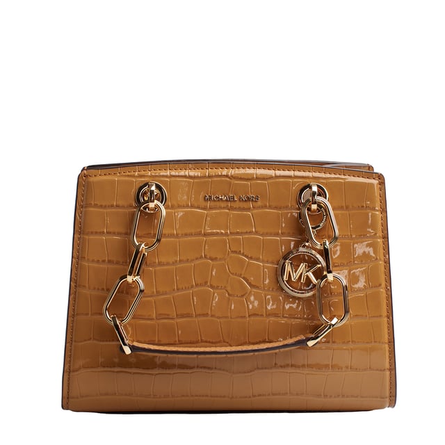 The Michael Kors Cynthia satchel, crafted from crocodile-textured leather, is the epitome of luxury and elegance. Its chain-link handles and decorative initial charm add a distinctive touch, while the adjustable strap offers versatility.

 Details:
 - Accessory Type: Satchel Bag.
 - Material: Cowhide.
 - Texture: Crocodile type.
 - Hardware: Gold tone.
 - Interior details: Back pocket with zipper and a plain front pocket.
 - Exterior details: Detachable and adjustable shoulder strap.
 - Closure: Top, magnetic snap closure.

 Each of Michael Kors' accessories collections boasts a strong identity, offering a fresh mix of timeless trends, colors, and silhouettes, combined with urban style and attitude. Each women's satchel designed by Michael Kors is an affordable luxury with a touch of modern, unexpected, and comfortable glamour, offering a piece for every occasion.
 Measures: 25 cm x 18 cm x 10.8 cm
 Composition: 100% Leather
 Care:
Clean with a soft, dry cloth.
 Avoid prolonged exposure to the sun and humidity.
 Do not apply abrasive products to the skin.
 Avoid contact with liquids and rough surfaces.