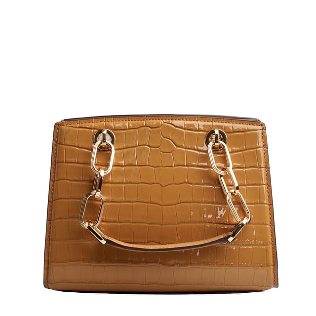 The Michael Kors Cynthia satchel, crafted from crocodile-textured leather, is the epitome of luxury and elegance. Its chain-link handles and decorative initial charm add a distinctive touch, while the adjustable strap offers versatility.

 Details:
 - Accessory Type: Satchel Bag.
 - Material: Cowhide.
 - Texture: Crocodile type.
 - Hardware: Gold tone.
 - Interior details: Back pocket with zipper and a plain front pocket.
 - Exterior details: Detachable and adjustable shoulder strap.
 - Closure: Top, magnetic snap closure.

 Each of Michael Kors' accessories collections boasts a strong identity, offering a fresh mix of timeless trends, colors, and silhouettes, combined with urban style and attitude. Each women's satchel designed by Michael Kors is an affordable luxury with a touch of modern, unexpected, and comfortable glamour, offering a piece for every occasion.
 Measures: 25 cm x 18 cm x 10.8 cm
 Composition: 100% Leather
 Care:
Clean with a soft, dry cloth.
 Avoid prolonged exposure to the sun and humidity.
 Do not apply abrasive products to the skin.
 Avoid contact with liquids and rough surfaces.