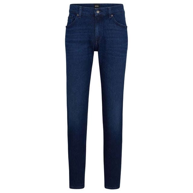Men's Boss Maine Slim-Fit Jeans. These classic straight-leg jeans, made from premium cotton, feature five pockets, belt loops, and a zip fly with button fastening. Finished in a solid color with open cuffs and Boss branding, they offer both comfort and sophistication. Material: 60% Cotton, 39% Lyocell, 1% Elastane. Ref: 50496199430.