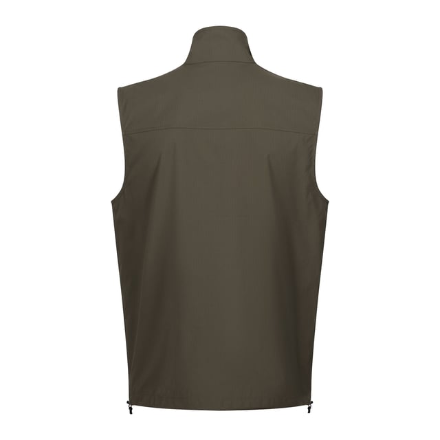 100% Polyester. Fabric: Stretch. Design: Plain. Fabric Technology: DWR Finish, Isoflex, Quick Dry. D-Ring, Packaway. Sleeve-Type: Sleeveless. Neckline: Standing Collar. Pockets: 2 Chest Pockets, Zip, 2 Lower Pockets, Patch, Touch Fastening. Fastening: Full Zip. Hem: Drawcord. Sustainability: Made from Recycled Materials. S: 38 in. M: 40 in. L: 42 in. XL: 44 in. XXL: 48 in. 3XL: 51 in.