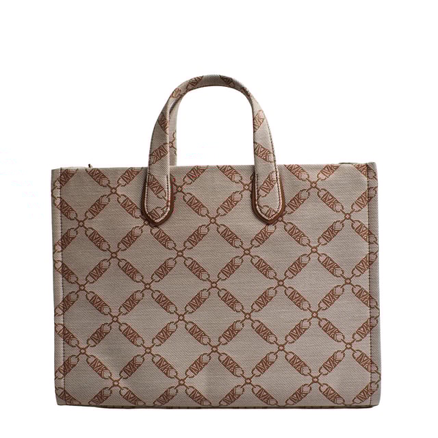 The Michael Kors Gigi tote is the perfect complement to virtually any look thanks to its neutral-toned jacquard chain and logo pattern. The large rectangular silhouette is the perfect size to carry just your everyday essentials and includes a versatile crossbody strap. Inside, there are convenient pockets for your keys and phone.

 Details:
 - Accessory Type: Tote Bag.
 - Material: Synthetic material with the repeated Empire logo.
 - Interior details: Back zipper pocket, 2 front pockets.
 - Exterior details: Front pocket with magnetic closure.
 - Handles: Double.
 - Includes shoulder strap and storage bag.
 - Closure: No closure.

 Each of Michael Kors' accessories collections boasts a strong identity, offering a fresh mix of timeless trends, colors, and silhouettes, combined with urban style and attitude. Each women's tote bag designed by Michael Kors is an affordable luxury with a touch of modern, unexpected, and comfortable glamour, offering a piece for every occasion.
 Measures: 39.4 cm x 29.8 cm x 13.3 cm
 Composition: 53.2% Cotton, 46.8% Polyester
 Care:
Clean with a soft, dry cloth.
 Avoid prolonged exposure to the sun and humidity.
 Avoid contact with liquids and rough surfaces.