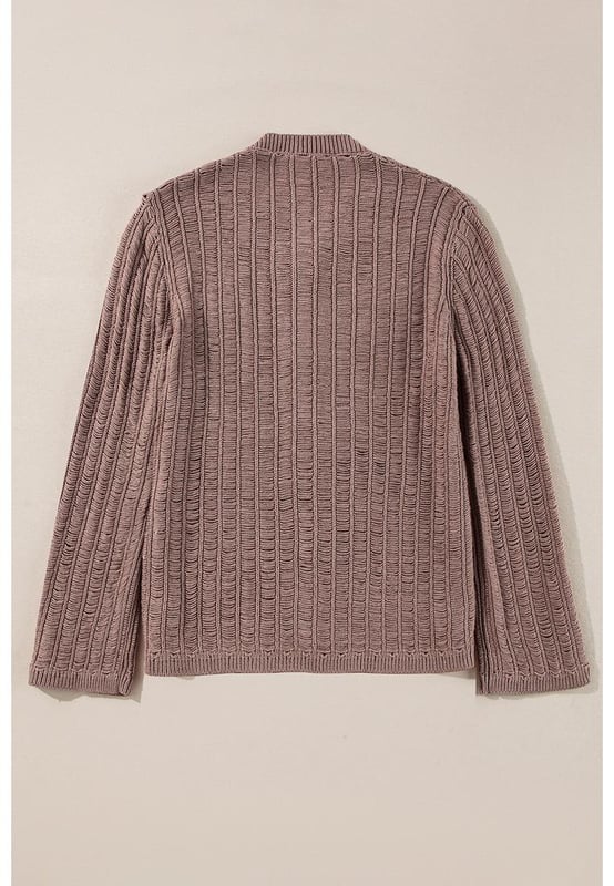 Soft textured knit fabric for comfort and warmth
  Unique cut
  out details for a modern touch
  Buttoned front for easy layering
  Ideal for pairing with a vest and jeans
  Versatile cardigan that complements any outfit
  Available in various sizes with high elasticity
Material: 60% Cotton 40% Acrylic