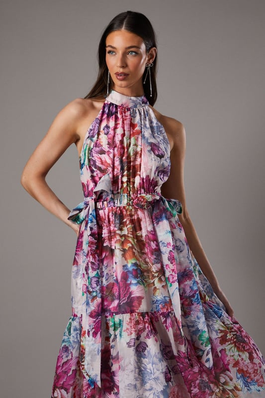 Coast☆Printed Halter Tiered Maxi Dress ワンピース【UK発】 Petite Sleeveless Belted Halter Maxi Dress | White House