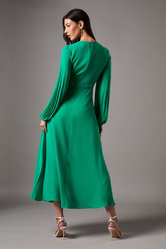 strapless open back dress Davina Green Lace Detail Maxi Dress with Pleated Skirt – Frock and Frill main image 0