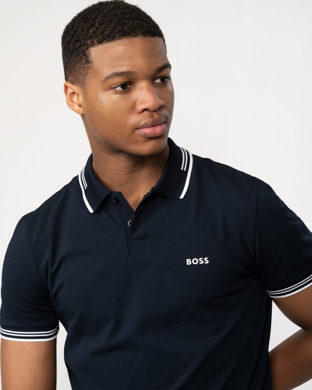 A contemporary polo shirt cut to a defined fit by BOSS Menswear, created in stretch cotton with contrast stripes and branding.

Slim fit
Flat-knit collar
Number of buttons: 2
Short sleeves
Flat-knit cuffs
Standard length
92% Cotton, 8% Elastane

50506193