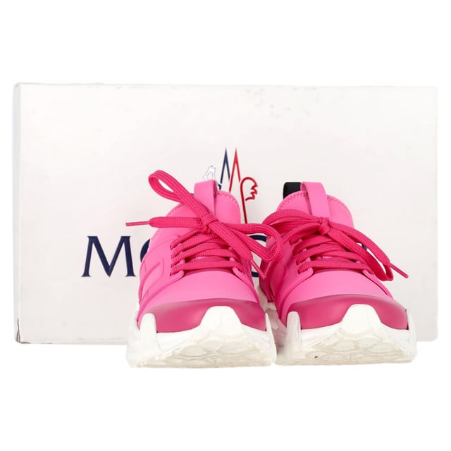 VINTAGE, RRP AS NEW
 The Moncler Lunarove Lace-Up Sneakers in Pink Neoprene bring a fresh, sporty edge to your footwear collection with their soft pink neoprene construction and sleek, contemporary design. Featuring the brand's signature logo detailing and a comfortable lace-up closure, these sneakers offer both style and functionality for everyday wear. The vibrant pink hue adds a playful pop to any outfit, making them a statement piece that stands out. Pair them with a casual oversized sweatshirt and joggers for a laid-back, fashion-forward look, or dress them up with a mini skirt for a chic, unexpected twist.

Moncler Lunarove Lace-Up Sneakers in Pink Neoprene

Condition: Very good
Signs of wear: Minor signs of wear
Packaging: Box
Color: Pink 
Material: Neoprene
Size: EU | 38
Measurements: Heel height: 500; Insole length: 320
SKU: NAPPUGBSH458840W