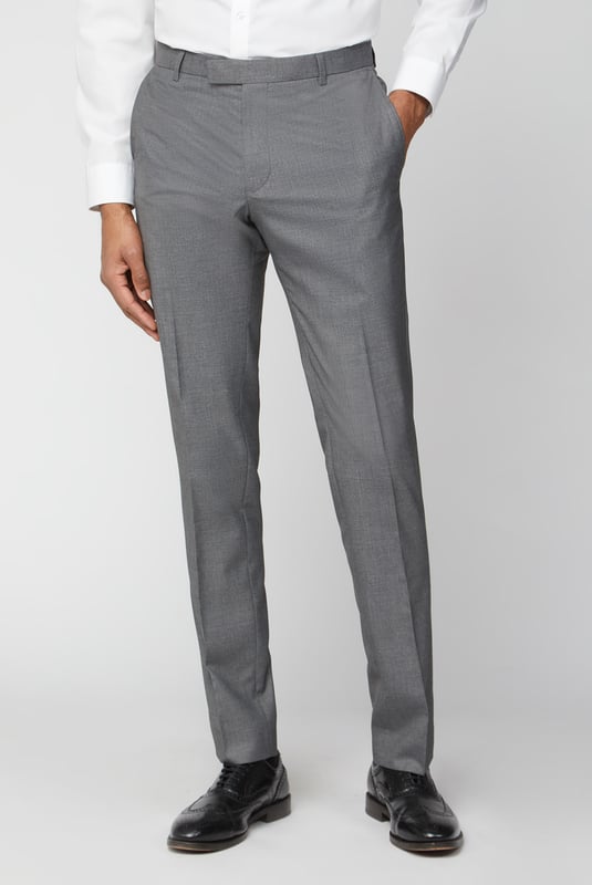 Formal Suit Trousers by Occassions. This stylish, grey slim-fit pair of suit trousers from the Occasions range boasts modern comfort and practicality. A perfect addition to a formal wardrobe for weddings and special events. Pair with the matching jacket for the full look.