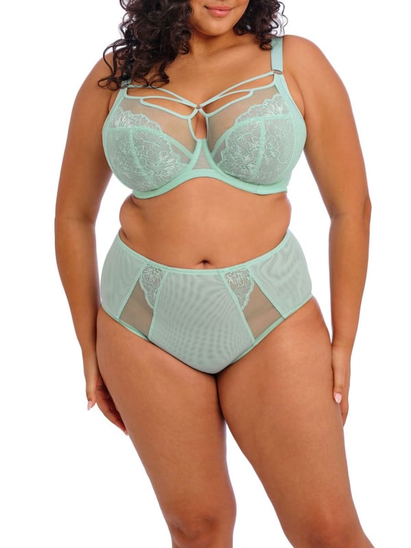 Elomi Brianna Underwired Plunge Bra. Three section cup and side panelling. Product is hand wash only.