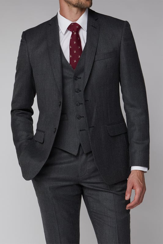 Texture Tailored Suit Jacket by Racing Green. This textured suit by Racing Green is a stylish wool blend suit for any occasion.  With notch lapels, a two button fastening and a tailored fit, this men's suit jacket and trousers makes up the perfect wardrobe for any occasion, inspired by a true best of British profile. Ideal for a man on the go, the Racing Green collection is based upon performance. Durability, stylish cuts and a fine, tailored fit make the name a legend in contemporary, subtle suits that are ideal to make an impression - inspired by classic best of British menswear for a heritage profile.