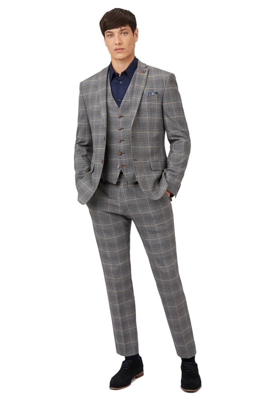 Check Jacket by Antique Rogue. Single breasted two button front slim fit jacket with a notch lapel and three button cuff. Style with matching trouser and waistcoat.