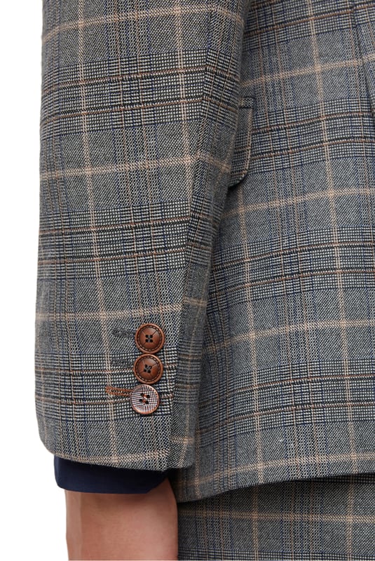 Check Jacket by Antique Rogue. Single breasted two button front slim fit jacket with a notch lapel and three button cuff. Style with matching trouser and waistcoat.