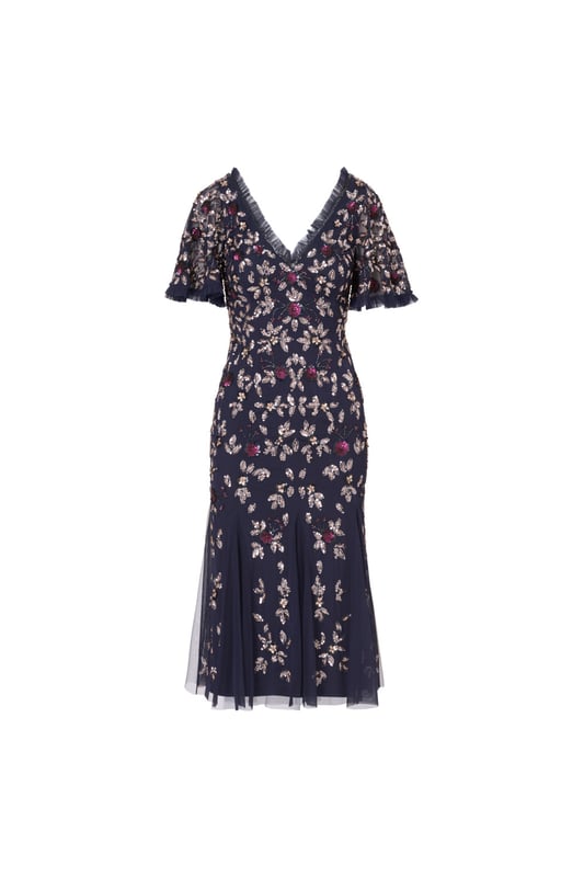 Beaded Mesh Midi Dress