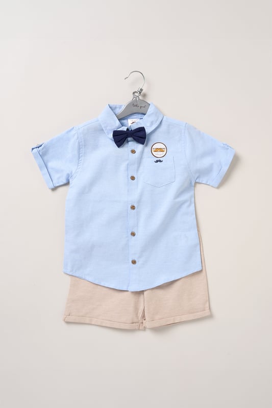 Dress your little one to impress with this delightful set from Little Gent. Featuring a shirt, bowtie, and shorts with attached braces. Perfect for special occasions or stylish outings, your little one will look effortlessly dapper and be ready to steal the spotlight!