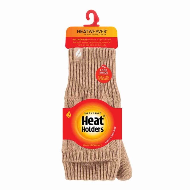 He aquí la última incorporación a la gama Heat Holders: unos guantes sin dedos con manopla convertible Heat Holders 2.3 Tog Heatweaver Yarn Fingerless Gloves. Estos guantes tipo manopla te ofrecen lo mejor de ambos mundos, con dedos abiertos para cuando necesites un tacto delicado, como al hurgar en el bolso o enviar mensajes de texto, y cálidas manoplas para ponerte encima en un instante. Estos bonitos guantes de punto por cable tienen hilo Heat Holders para un magnífico aislamiento y absorción de la humedad, junto con aislamiento Heatweaver, un forro de felpa sedosa que maximiza eficazmente la cantidad de aire caliente que se mantiene contra tu piel. El puño Heat Holders es extensible, desplegándose para crear largas mangas protectoras que abrazan la muñeca para un calor y aislamiento extra.