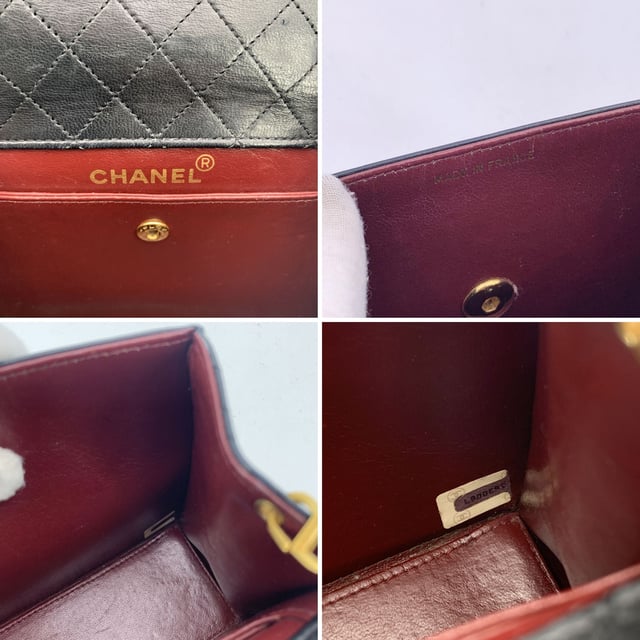 VINTAGE, RRP AS NEW
Vintage Chanel crossbody bag in black leather with Quilted leather trim. Structured design. Period/Era: 1989-1991. Flap with CC turn lock closure. Burgundy leather lining. 1 side pocket with button closure internally. Leather quilted shoulder strap. 1 rear open pocket. 4 bottom feet. 'CHANEL' and 'Made in france' embossed inside. ity hologram tag inside  Condition Rating: B - VERY GOOD CONDITIONCondition Details: Some scratches on leather due to normal use. Some scratches on leather internally. Some wear of use on bottom corners.Please, see the photos and/or ask if you have any doubts or if you need more information.Measurements (cm):Depth: 6.4Height: 14.0Length: 20.3Other Details: Dustbag? NoKeys? NoBox? No Measurments:  width: 64 mm length: 203 mm height: 140 mm