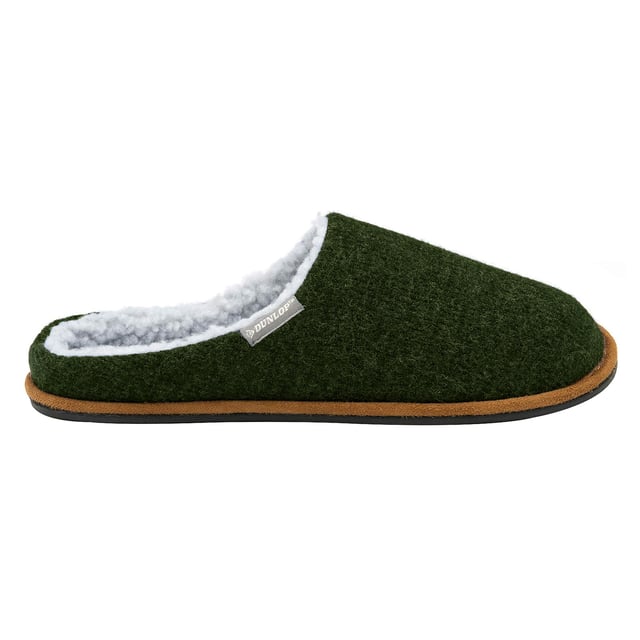 Dunlop - Men’s Plush Lined Mule Slippers With Memory Foam: Introducing Dunlop Men’s Plush Lined Slippers. A perfect blend of style, comfort, and durability. These men's slippers feature a classic warm fleece interior lining, providing a luxuriously soft feel. The memory foam padding ensures an exceptionally comfortable experience, creating a soft and supportive buffer between your feet and the floor. The cushioned insole provides an extra layer of comfort, making these slippers supremely soft for your relaxation. Designed with a hard-wearing traction rubber sole, these slippers offer increased comfort and protection. . Originating as a tyre manufacturer, Dunlop began its association with indoor footwear in the 1960s when its Lancashire based factory began producing high quality slippers with rubber soles, utilising the smart technology originally designed for their pioneering tyres. The Dunlop brand has an enviable reputation which extends to its slipper and casual footwear range. . Made from 100% Textile Upper with a rubber sole, there are 6 colours: Black, Navy, Dark Grey, Light Grey, Burgundy & Khaki. The slippers are available in sizes 7-12 UK. They are hand wash or a low temperature machine wash. Extra Product Details: Dunlop Men’s Mule Slippers Plush Fluffy Lining Memory Foam Padding Hard Traction Rubber Sole Soft & Comfortable Dunlop Branded Available From Sizes 7-11 UK