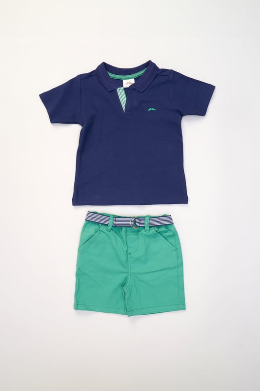 Polo Shirt and Belted Shorts Outfit Set Get your little one ready for summer fun with this cool polo shirt and belted shorts set from Little Gent! Perfect for holidays and sunny adventures, this outfit is comfy, easy to wear, and super stylish. Whether it's a day at the beach or a laid back event, it’s made for comfort and fun!