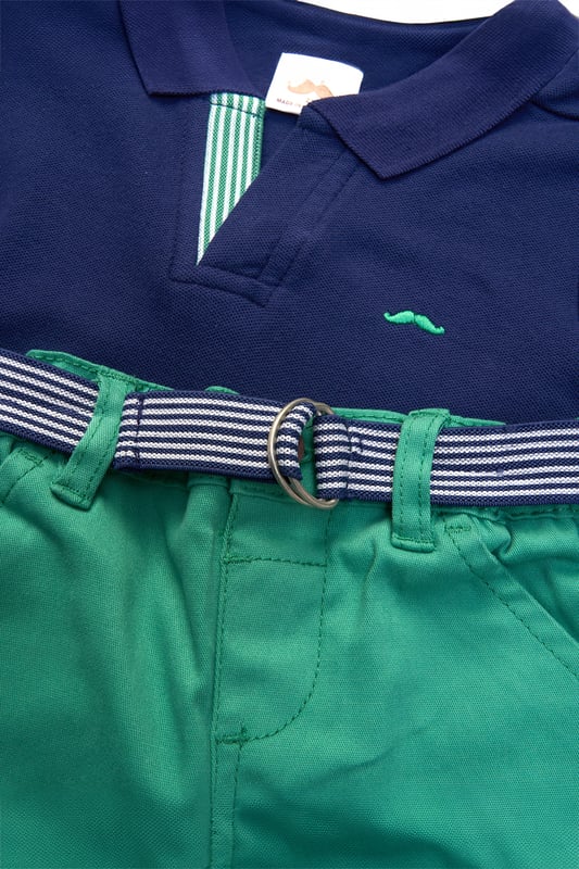 Polo Shirt and Belted Shorts Outfit Set Get your little one ready for summer fun with this cool polo shirt and belted shorts set from Little Gent! Perfect for holidays and sunny adventures, this outfit is comfy, easy to wear, and super stylish. Whether it's a day at the beach or a laid back event, it’s made for comfort and fun!