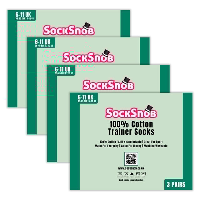 Men’s 12 Pack 100% Cotton Trainer Socks: When it comes to comfort, everyone agrees that the best bet is cotton due to its natural softness and moisture-wicking properties. Every man needs a pair of super comfortable and practical socks in his life. These 100% cotton socks provide just that!. These men’s socks are made from a soft and breathable cotton fabric for a super-soft feel. They feature a low cut trainer style, making them perfect for casual or formal wear. The moisture-wicking properties will keep your feet cool and dry throughout the day, ensuring you stay fresh. These socks also have a loose top, which ensures that you do not end up with any nasty constriction rings around your ankles after prolonged use. These premium quality socks are 100% Cotton, which means they are extra soft and comfortable, making them perfect for wearing during long days at work or around the house. You won't suffer any nasty irritation while wearing these socks, and they will make sure that you are as comfortable as you can be! These socks are ribbed to help keep them up, and are great for everyday wear, or as light, thin pairs of socks. Everyday technology for any man's feet!. These socks come in a 12 pair multipack, are available in sizes 6-11 UK and 12-14 UK, and are available in Black or White. They are Machine Washable. Extra Product Details: Men’s 12 Pairs Cotton Socks 100% Super Soft Cotton Low Cut Trainer Length Extra Comfort Moisture Wicking 2 Colour Options: Black Or White Ribbed Design Casual Or Formal Wear Loose Top, No Irritation 2 Sizes: 6-11 UK, 12-14 UK Machine Washable
