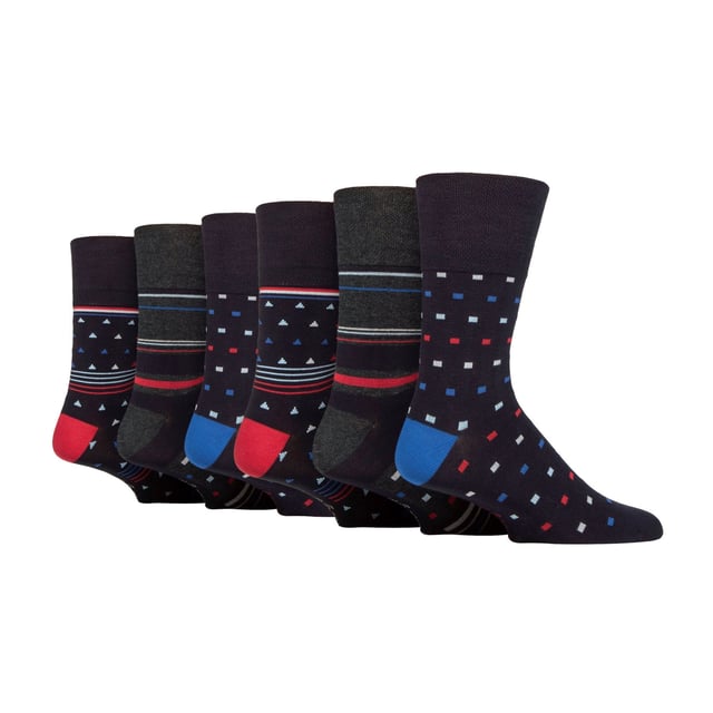 Gentle Grip  NON ELASTIC Bamboo Socks: If comfort is your sole goal when searching for a pair of socks, then consider these pair of Gentle Grip  NON ELASTIC bamboo socks to be the one of the best. Bamboo is credited as the modern ‘super fibre’, Gentle Grip is an esteemed sock brand focusing solely on comfort and a  NON ELASTIC technique is highly recommended to reduce pressure in the foot… everything seems to be right about this sock. Why Bamboo is great: Bamboo is commonly known to be an awesome material. Here are 3 reasons why bamboo is the best. Moisture wicking – Bamboo fibres naturally control temperatures, so a brilliant fibre knitted into socks. Antibacterial – Bamboo draws away the moisture meaning no room for it manoeuvre, therefore preventing potential foot infections. Super soft – Bamboo is considered a luxury fibre when keeping feet soft and comfortable. Gentle Grip – Non Elastic Honeycomb Top: Combining a natural bamboo blend and  NON ELASTIC honeycomb top gentle grip socks into one package could be the perfect pair of socks for your feet if comfort is your main goal. Extra Product Details: * 6 pair pack, Bamboo socks,  NON ELASTIC, Honeycomb top, Strengthened heel and toe, 5 designs to choose between, 77% Viscose Bamboo 17% Polyester and 1% elastane, Size 6-11 uk, 39-45 eur, 7-12 us, Machine washable