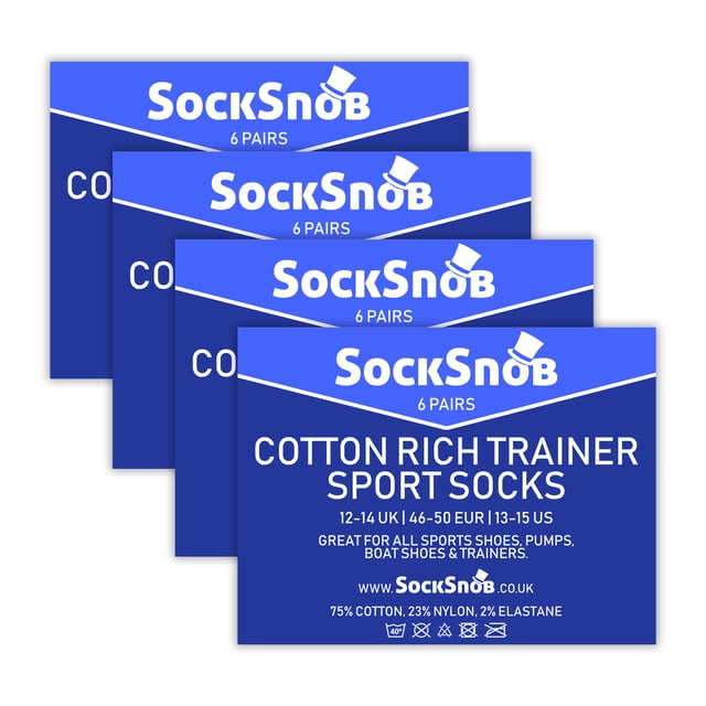 Mens Sock Snob Cotton Trainer Socks Bulk Value Deal - 24 Pairs: Looking for the ultimate bulk value deal on trainer socks? Look no further! Introducing our Mens Sock Snob Cotton Trainer Socks Bulk Value Pack, offering you an incredible 24 pairs of high-quality socks at an unbeatable price. These trainer socks are crafted with durability and comfort in mind. Made from a premium blend of 75% cotton, they provide a soft and luxurious feel for your feet, whether you're wearing them casually or during intense athletic activities. The high cotton content also ensures breathability, allowing your feet to stay cool and dry even in warmer weather. Designed with your comfort in mind, these ankle-length socks feature a smooth toe seam to reduce irritability, making them perfect for running or playing sports. The knitted construction enhances overall comfort, ensuring a snug fit that stays in place throughout the XXXday. Available in three classic colors - black, grey, and white - these cotton trainer socks are versatile and stylish. Choose from two sizes: 6-11 UK 7-12 US 39-45 EU and 12-14 UK 13-15 US 46-50 EU, ensuring the perfect fit for everyone. And don't worry about maintenance - these socks are machine washable for your convenience. Extra Product Details:: - Mens Cotton Trainer Socks - Sock Snob Bulk Value Pack - 24 Pairs - Premium Soft Cotton - Moisture-Wicking Technology - Breathable and Comfortable - Available in Black, Grey, and White - Two Sizes: 6-11 UK 7-12 US 39-45 EU and 12-14 UK 13-15 US 46-50 EU - Machine Washable
