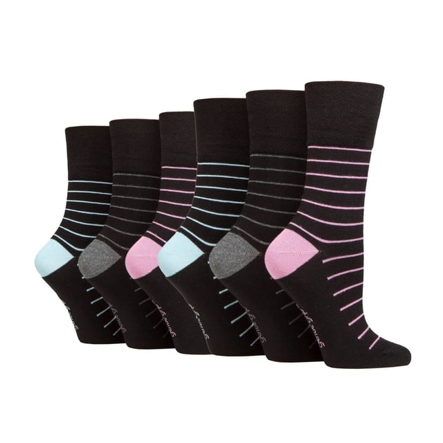 Calcetines de bambú Gentle Grip NO ELASTIC: Si la comodidad es su único objetivo cuando busca un par de calcetines, entonces considere este par de calcetines de bambú NO ELÁSTICOS de Gentle Grip como uno de los mejores. El bambú está considerado como la "superfibra" moderna, Gentle Grip es una marca de calcetines muy apreciada que se centra exclusivamente en la comodidad y la técnica NO ELÁSTICA es muy recomendable para reducir la presión en el pie... todo parece estar bien en este calcetín. Por qué el bambú es genial: El bambú es comúnmente conocido por ser un material impresionante. He aquí 3 razones por las que el bambú es el mejor. Absorción de la humedad - Las fibras de bambú controlan la temperatura de forma natural, por lo que es una fibra brillante tejida en calcetines. Gentle Grip - Non Elastic Honeycomb Top: Con un diseño especial HoneyComb Top, los calcetines suaves Gentle Grip son más cómodos para todos los usuarios, pero especialmente si tienes problemas circulatorios. La combinación de una mezcla de bambú natural y la parte superior de nido de abeja NO ELÁSTICA de los calcetines Gentle Grip en un solo paquete podría ser el par de calcetines perfecto para sus pies si la comodidad es su principal objetivo. Detalles adicionales del producto: * Pack de 6 pares, calcetines de bambú, NO ELÁSTICOS, parte superior de nido de abeja, talón y puntera reforzados, 5 diseños a elegir, 77% viscosa de bambú 17% poliéster y 1% elastano, talla 4-8 uk 37-42 eur 5-8 us, lavables a máquina